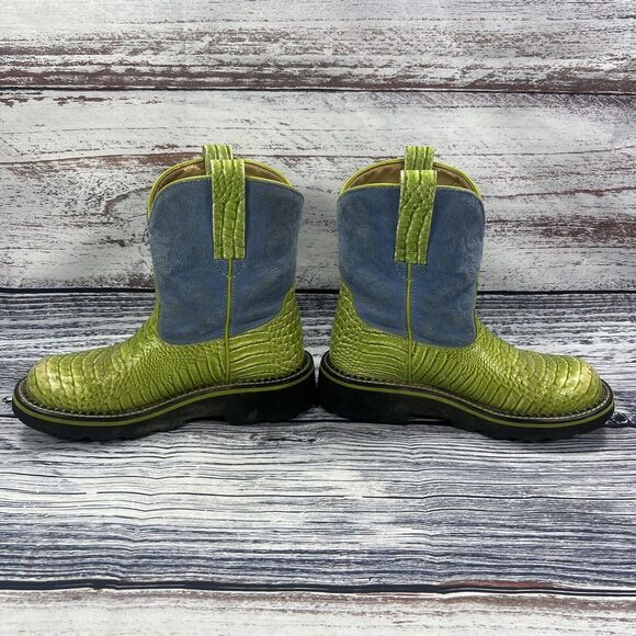 Ariat Fatbaby Green Croc & Blue Suede Western Cowgirl Boots 14746 Women’s Size 6 - Picture 4 of 9